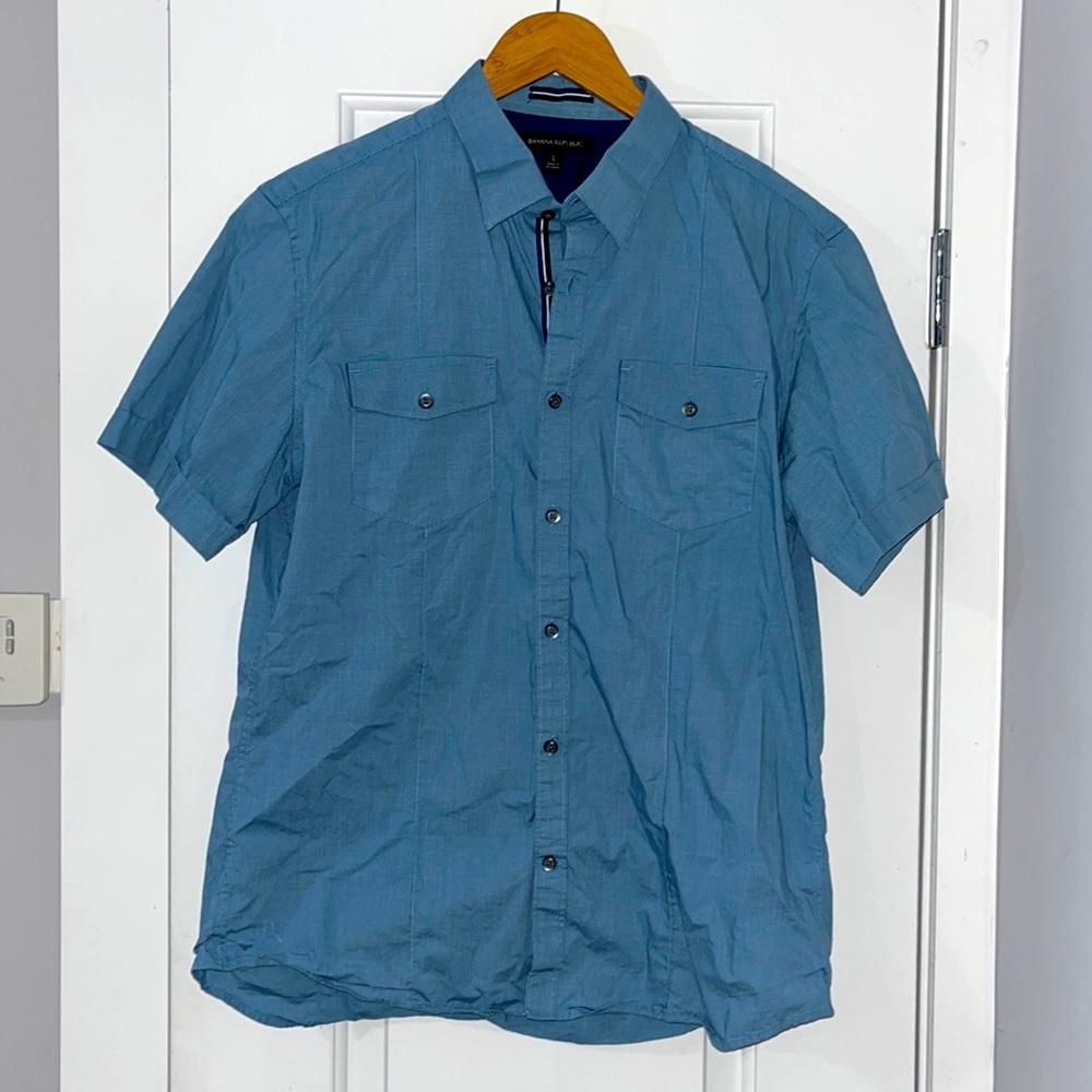 Banana Republic Men’s Short-Sleeve Button Down - Large - Blue